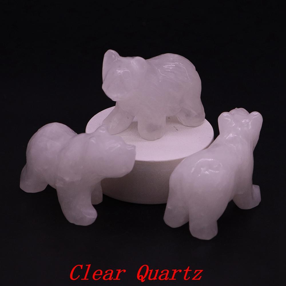 2" Natural Crystal Bear Figurine Healing Stone Carved Animals Reiki Crafts Small Statue Decoration Home Decor Present Souvenir