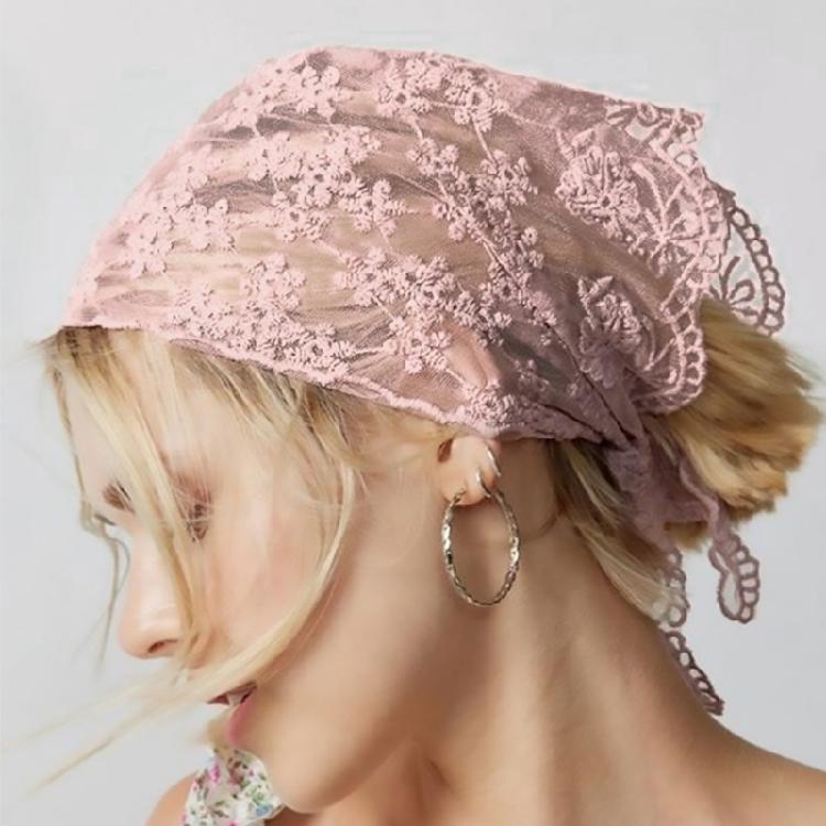 Vintage French Lace Flower Head Wrap Thin Bandana Neck Scarf for Female Various Outfits and Occasion Holiday Headwear