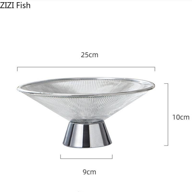 Light Luxury Glass Fruit Plate Living Room Nut Dessert Candy Snack Plate Home Kitchen Tableware Creative High Foot Fruit Plate