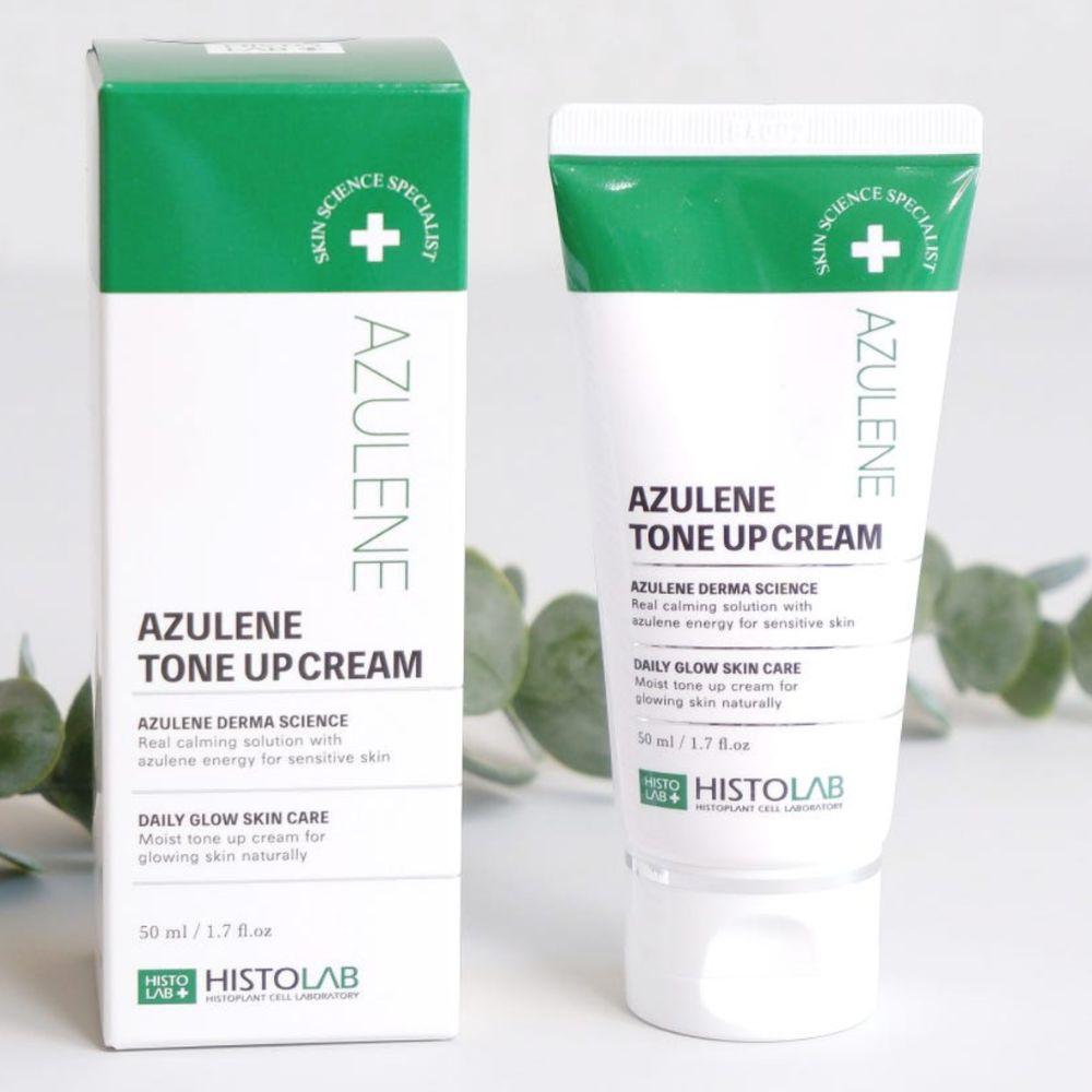 HISTOLAB Azulen Ton-Up Creme 50ml - Dreifachfunktionale Sonnencreme & Ton-Up Creme (Lichtschutzfaktor 50+/PA+++) mit Guaiazulen für beruhigende & aufhellende Pflege