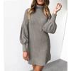 Casual Fashion Women's Thread Solid Color Round Neck Long Sleeve Hip Dress