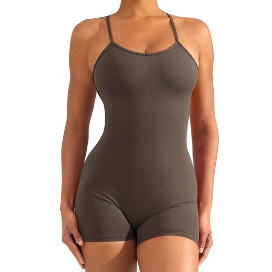 Sommer-Yoga-Strampler für Damen, mit Kreuz-Rücken, ärmellos, hohe Elastizität, dünn, weich, atmungsaktiv, tief ausgeschnitten, U-Ausschnitt, schulterfrei, Mantel, Strand, kurze Sommer-Fitness