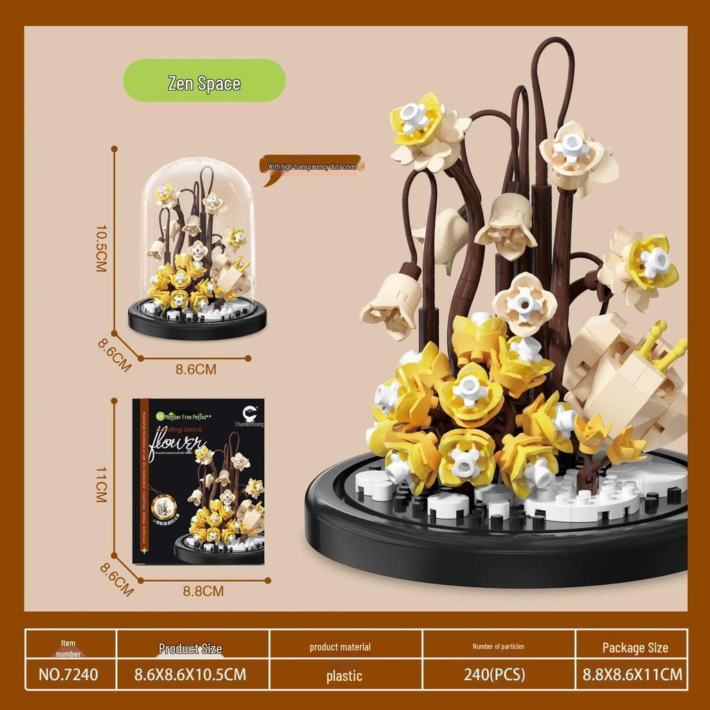 Preserved Flower Gift: Sunflower & Rose with Cover - Building Block Ornament for Boys & Girls