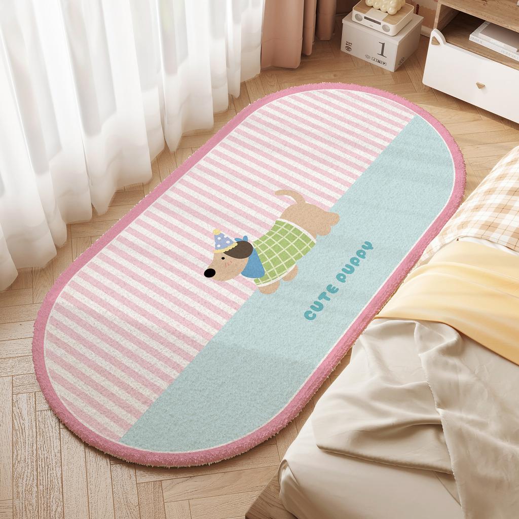 Cartoon Plush Rug Soft Non-Slip Bedside Rug for Girls' Bedrooms Children's Playroom Floor Mat Home Decor