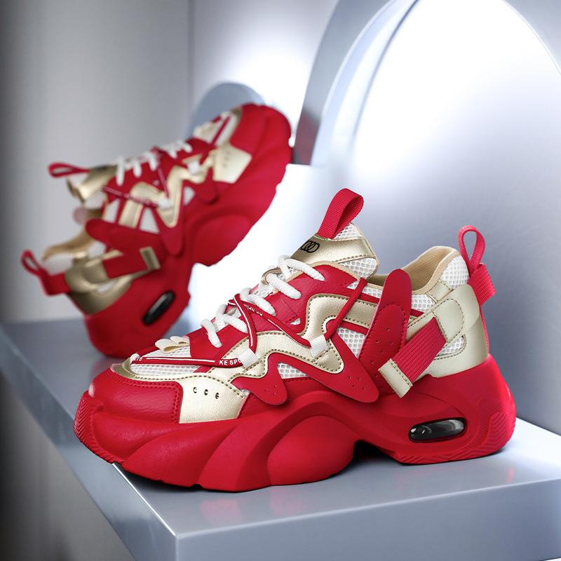 2025 Spring and Summer Trendy Shoes Red Men's Shoes Spring New Platform Dad Versatile Height Increasing Casual Shoes Sports Shoes