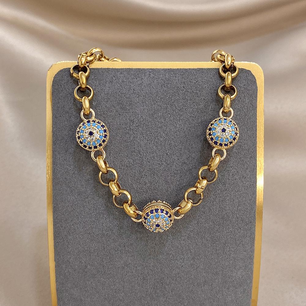 Greatera Blue-eyed Colored Rhinestone Inlaid Ball Bracelet for Women New Style 2026 Trendy Metal Stainless Steel Design Bangles