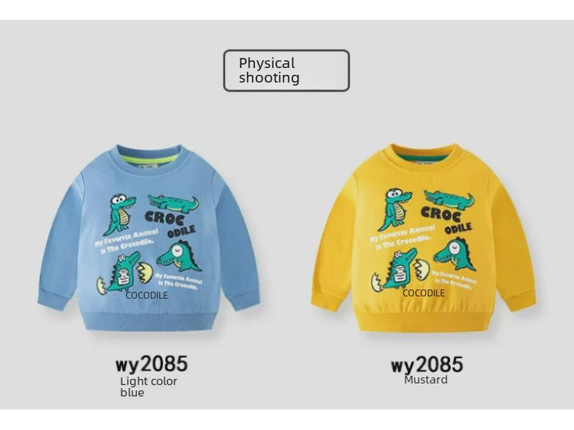 Fashionable Crocodile Cartoon Kids' Pullover: Round Neck Sweatshirt for Boys - Autumn 2025 Collection
