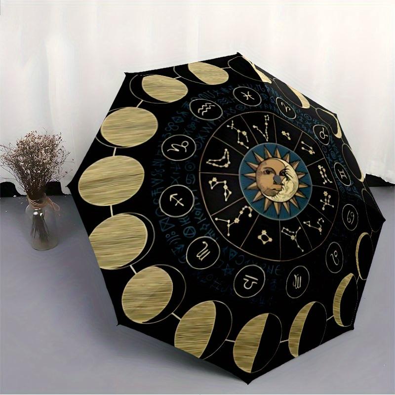 1 Stück Astrologie Rad Automatischer Faltregenschirm, Tragbares & Faltbares Design mit 8 Speichen, Lässiges Outdoor-Accessoire yy250805144