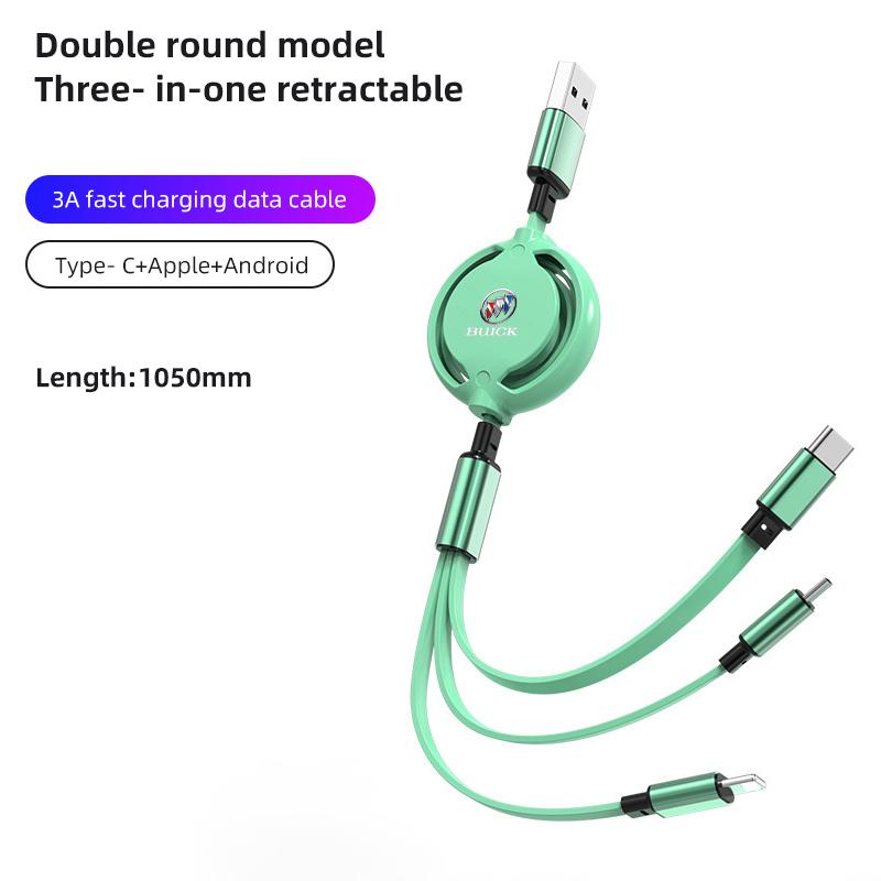 USB Type-C Fast Charging Cable 3in1 Telescopic Charger For Buick Verano Regal Encore Enclave Royaum Park Avenue Envista GL8 GL6