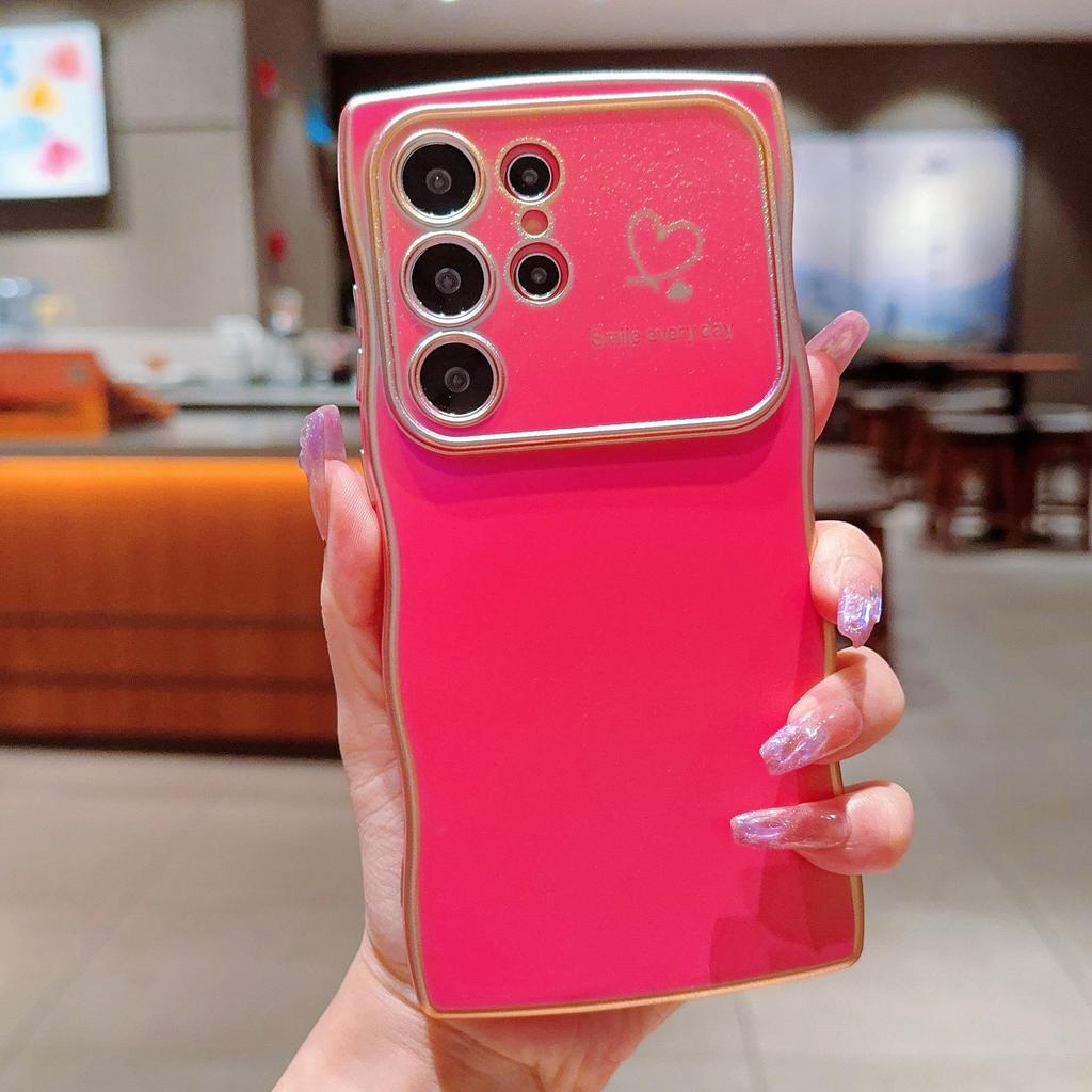 Silk Colorful Big Waves Samsung S25 Ultra Case - Electroplated Love Heart Protective Cover for S24 FE