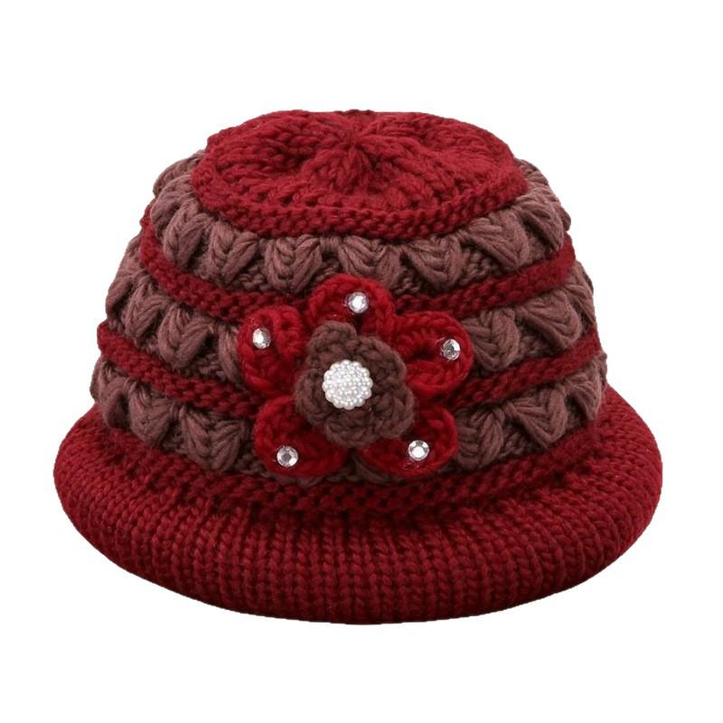 Cappello in Maglia Spesso da Donna con Fodera in Pile, Design Floreale all'Uncinetto Fatto a Mano, Lana Anti-Freddo e Proteggi-Orecchie per Autunno e Inverno.
