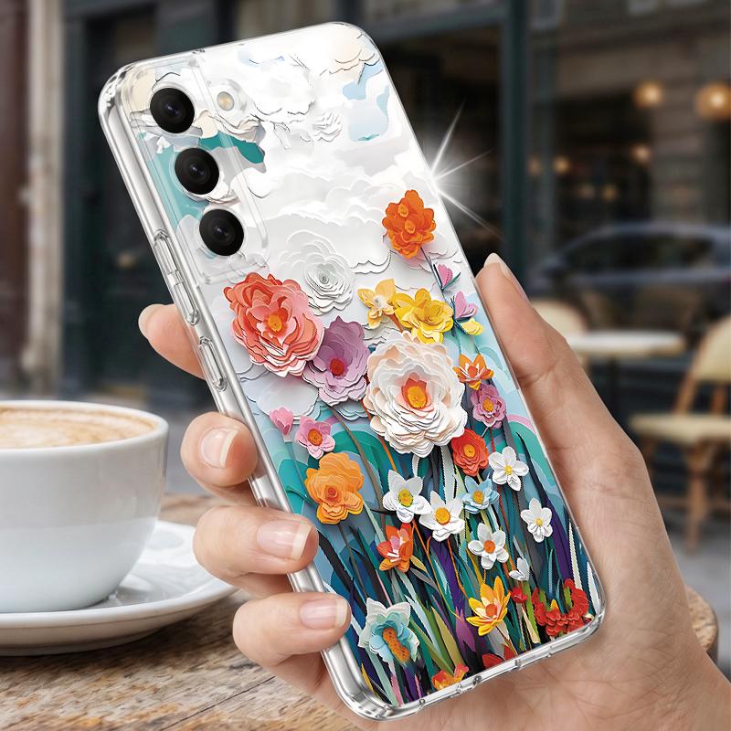 White Flowers Print Case For Samsung A57 S26 Ultra A37 A17 A56 A36 A26 A16 A55 A35 A25 A15 A54 5G S21 FE S22 S23 S24 S25 Plus Clear TPU Soft Cover