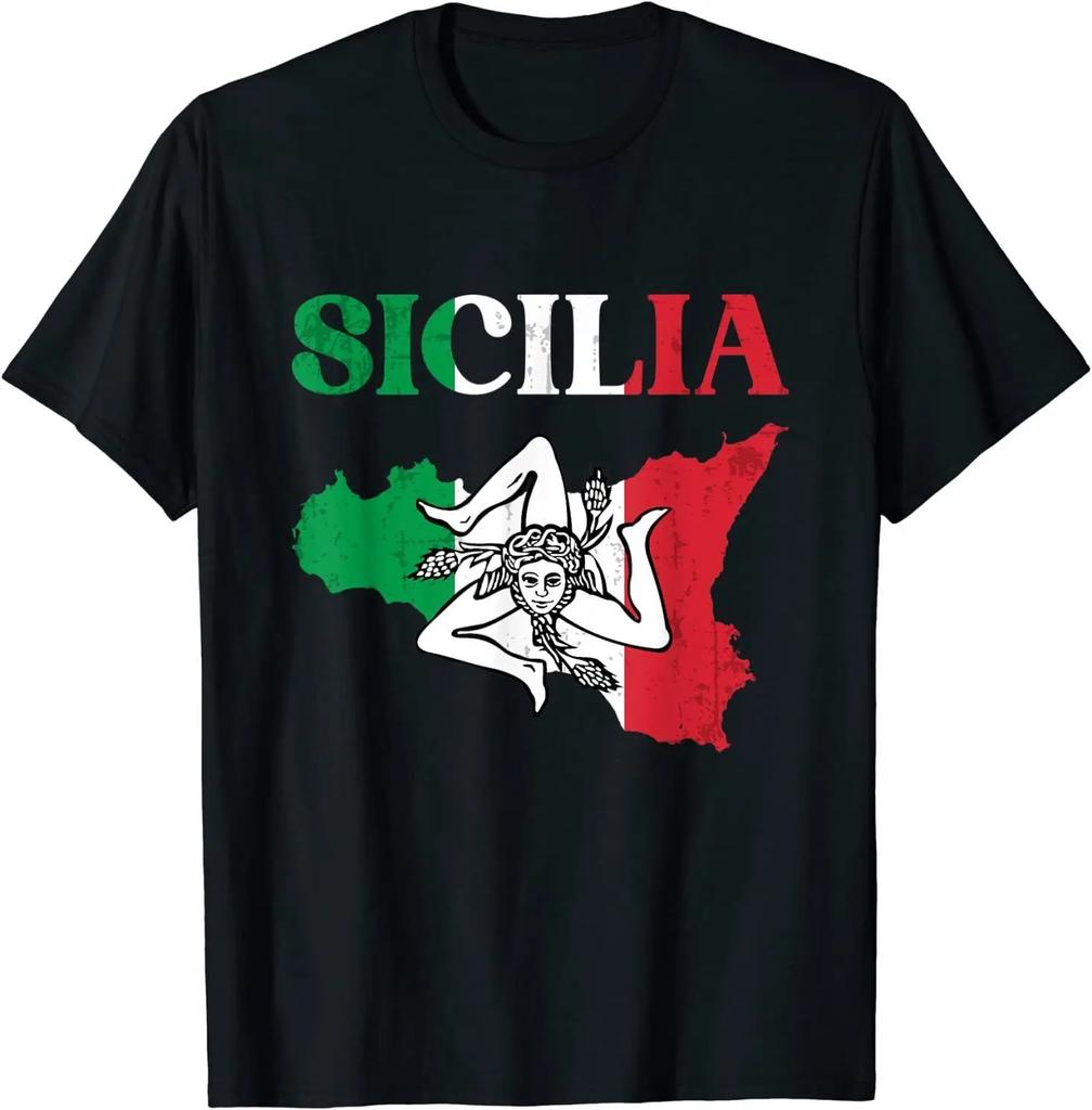 Sicilia Flag Sicily Palermo Italy Sicilian Pride TShirt 100 Cotton ONeck Summer Short Sleeve Casual Mens Tshirt Size S3XL