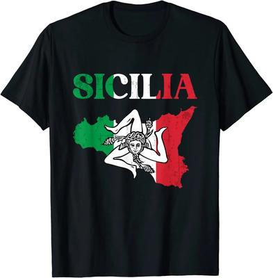 Sizilien Flagge Sizilien Palermo Italien Sizilianischer Stolz T-Shirt 100% Baumwolle Rundhals Sommer Kurzarm Freizeit Herren T-Shirt Größe S3XL
