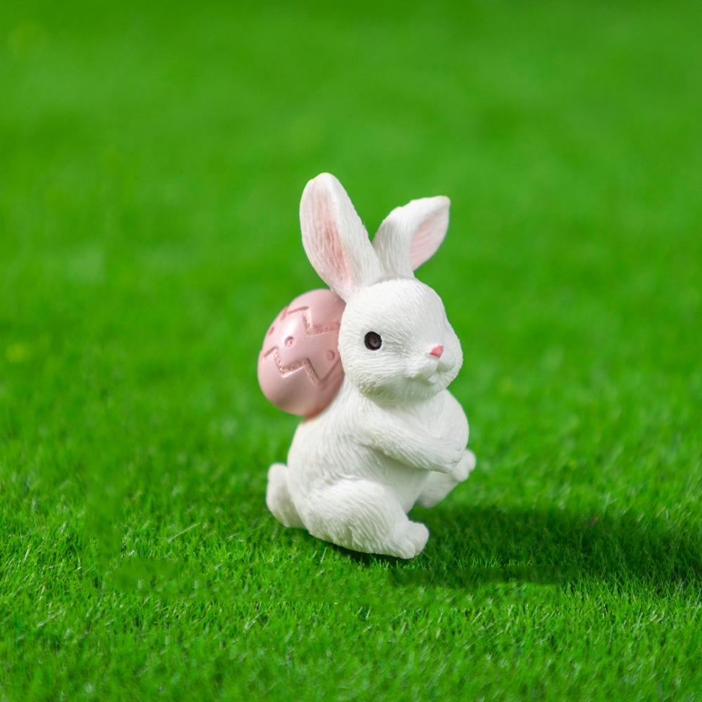 Żywiczna Mini Figurka Królika Wielkanocnego Jajko Wielkanocne Kreskówkowy Króliczek Statuetka Dekoracja Domku dla Lalek