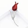 Handmade Enamel Red Tulip Brooch with Rhinestones - Floral Lapel Pin Corsage Accessory
