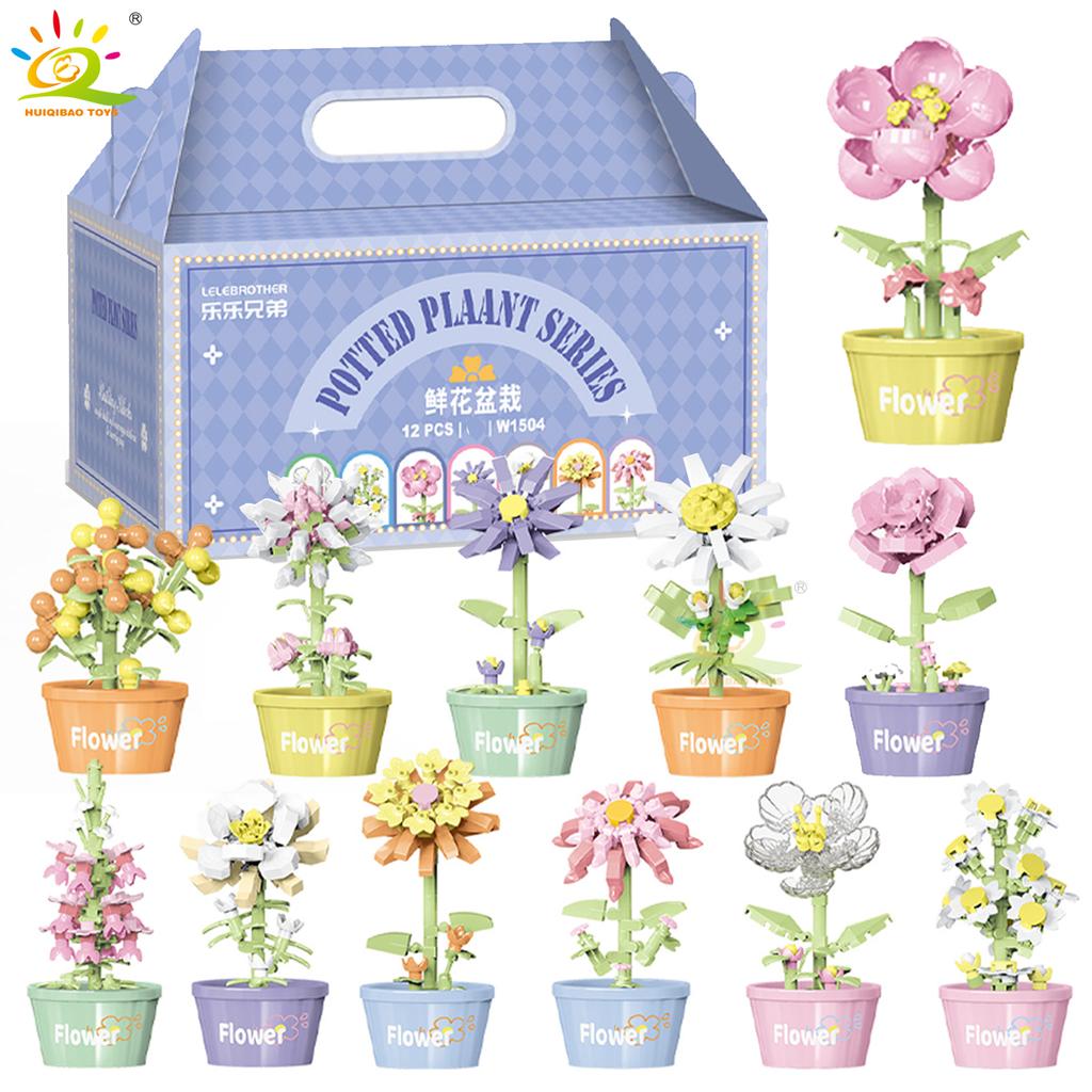 MOC Blume Sukkulente Topfpflanze Modellbaustein DIY Ewiger Strauß Zuhause Schreibtisch Pflanzen Dekoration Ziegel Mädchen Geschenk Kinderspielzeug