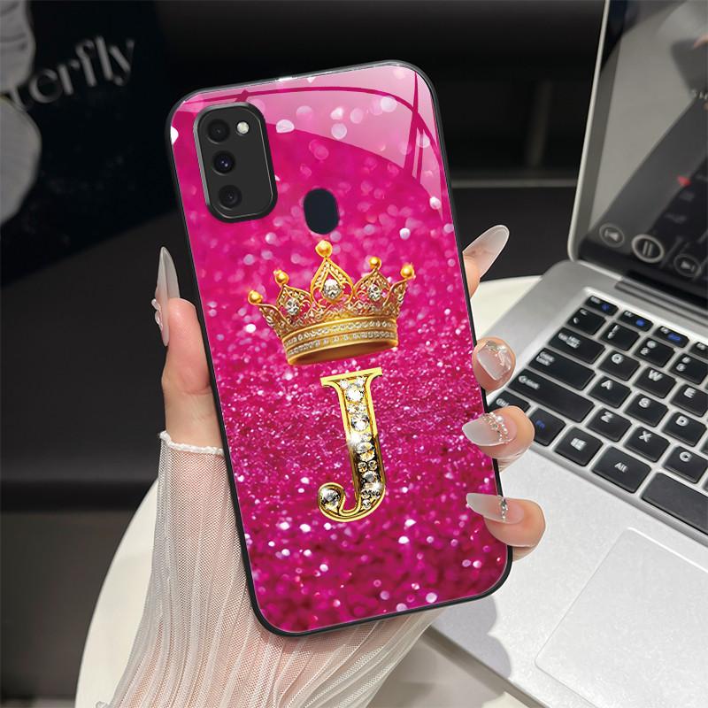 Für Samsung M21 M31 M21S M31S Hülle Modische Buchstaben Hartes Gehärtetes Glas Rückseitenabdeckungen Für Samsung Galaxy M30s M 31 M 21 Handyhülle