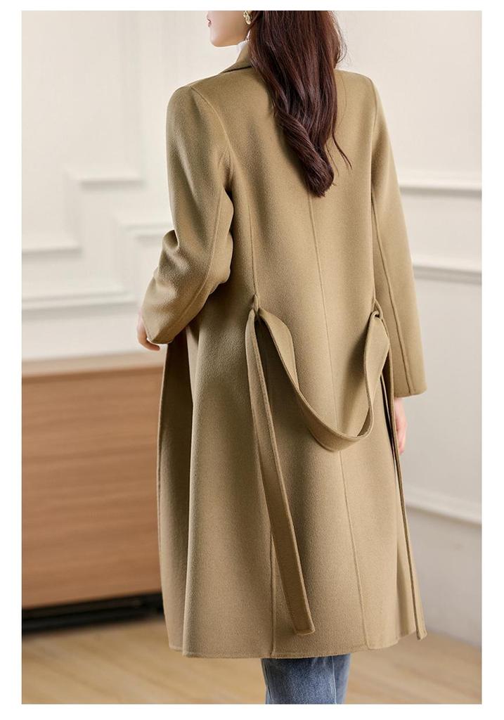 2025 Winter Women's Korean Style Mid-Length Belted Woolen Cashmere Coat