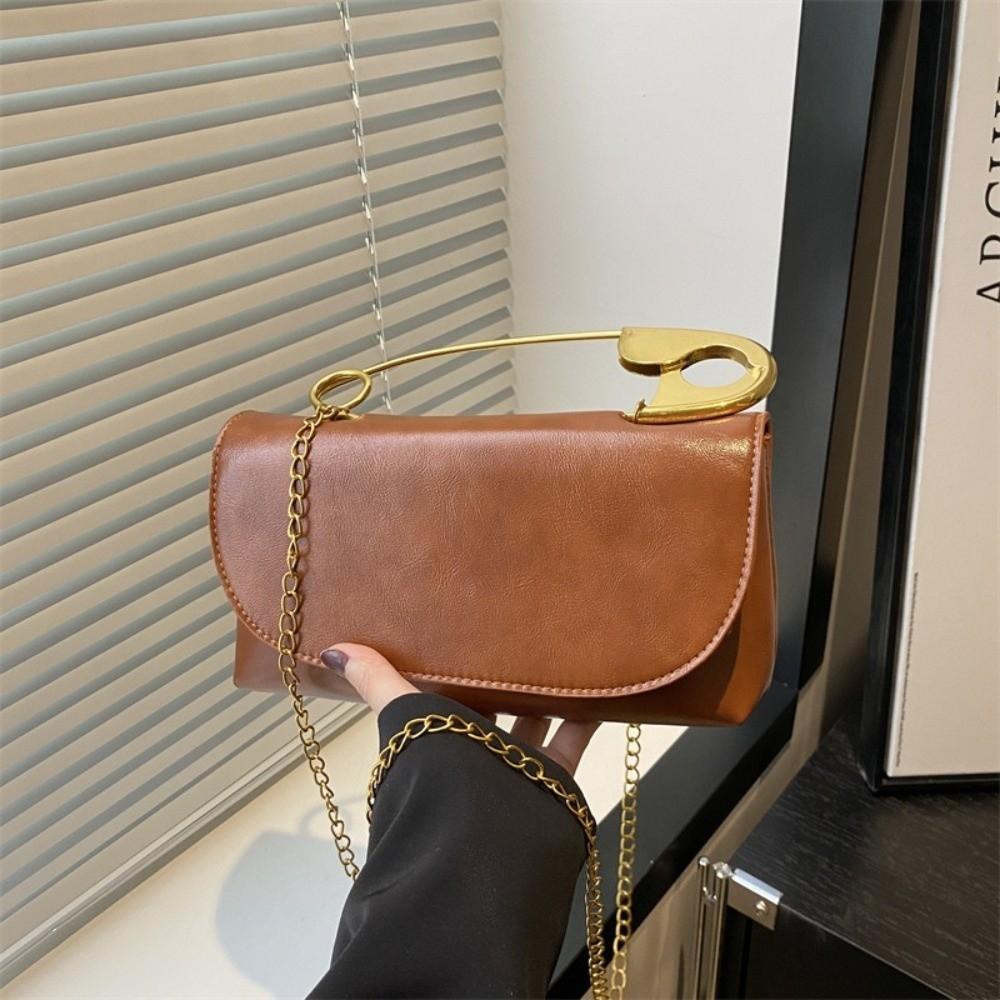 Classic PU Paper Clip Handbag Small Square Vintage Style Shoulder Messenger Bag Personality Versatile Crossbody Bag Daily