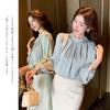 Shirt Long Sleeve Korean Pearl Ruffle Plus Sizes Perfect for and Casual and Winter [CCGGOWMM] High-quality Women's Blouse, Top, Stand-Up Collar,