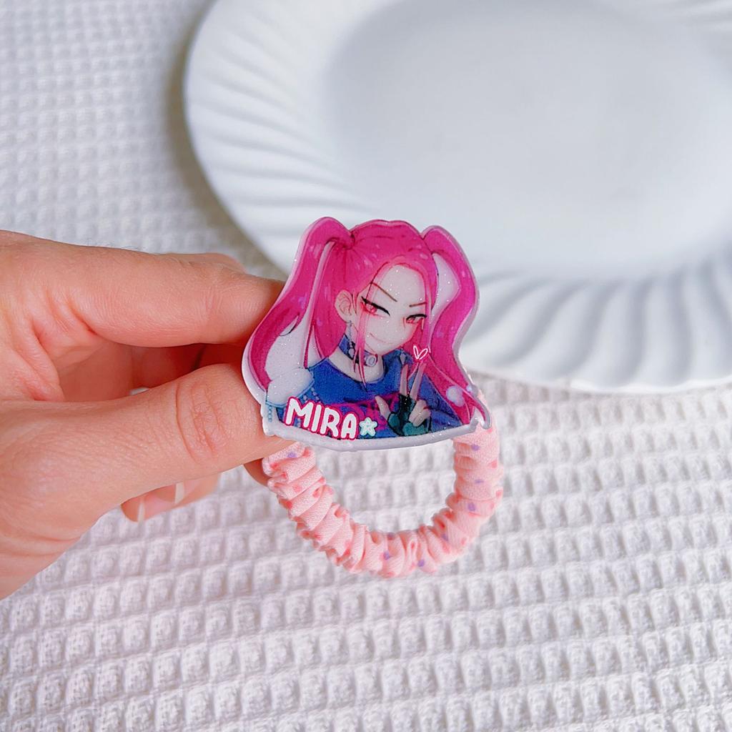 Trendy K-POP Demon Hunters Anime Acrylic Charm Scrunchies, Soft Elastic Hair Ties, Kawaii Hair Accessories for Girls
