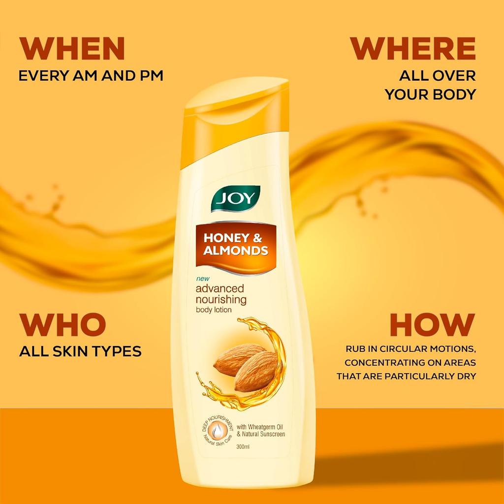Joy Honey & Almonds Advanced Nourishing Body Lotion 300ml Pack of 1 With Shea Butter Deep Hydration for Dry Skin