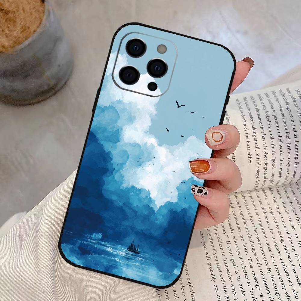 Sea Phone Case For iPhone 17, 16,15,14,13,12,11 Plus,Pro Max, Others Soft Black Cover