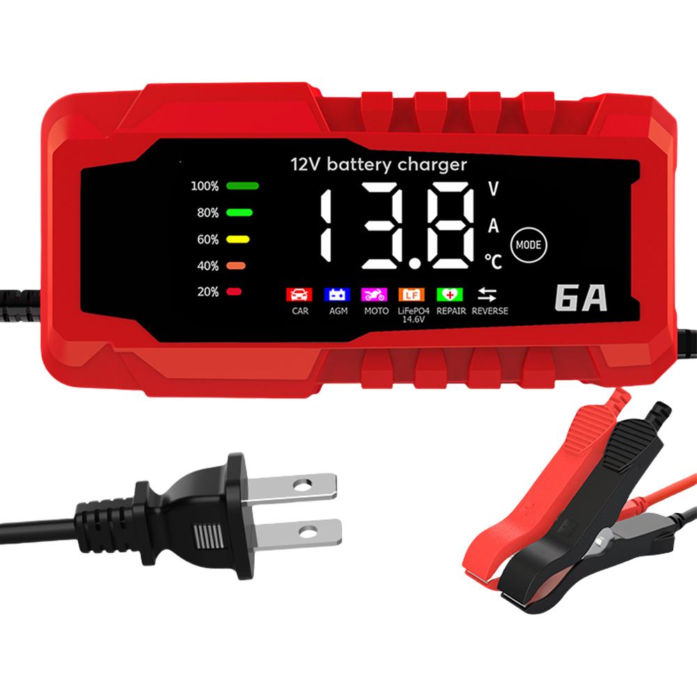 12V 6A Car Battery Charger LCD Display Smart Repair Battery Charger Car Battery Charging Device for Cars Trucks