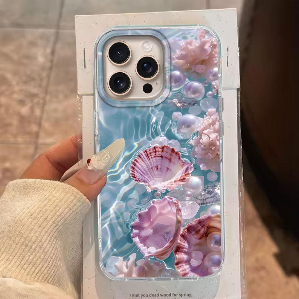 Okeāna pērļu gliemežvāka ūdens faktūras meiteņu tālruņa vāciņš priekš iphone 16 15 14 7 8 Plus 13 11 12 Pro Max X XS XR SE 2022 2020 16e vāciņš