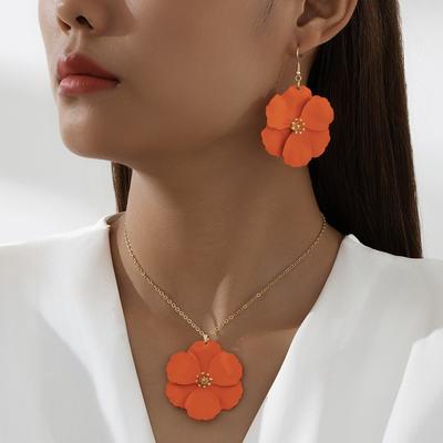 Collar Floral de Tendencia Retro de Moda Juego de Pendientes de Flores Para Mujer