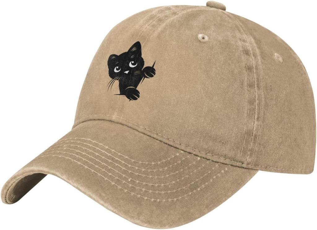 Funny Black Cat Peeking Baseball Cap Golf Hat Dad Hat Vintage Cotton Washed Baseball Caps for Women Unisex