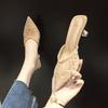 Women Mesh High Heels Temperament Sandals Female Summer Pointed Toe Party Thin Heeled Slippers Ladies Brand Design Slip On Shoes