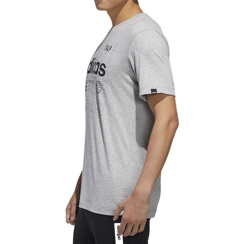 Adidas Alphanumeric Print Casual Sports Round Neck T-Shirt Men Tops Grey FM6283