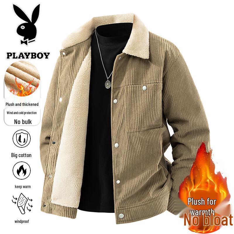 Playboy Men's Plush-Lined Stand-Collar Autumn/Winter Jacket