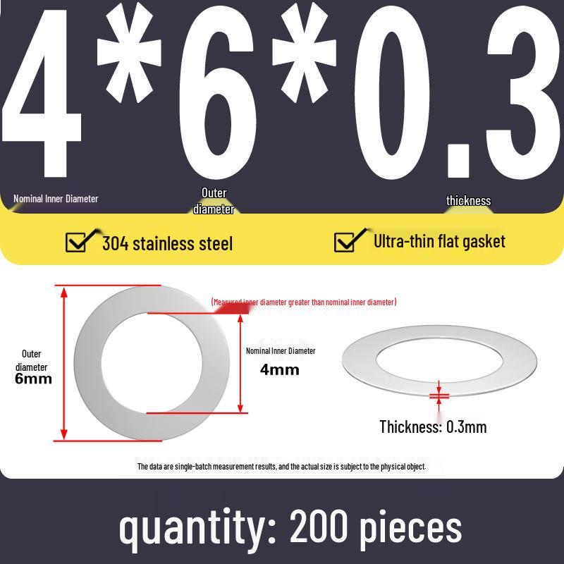 Plochá podložka z nerezové oceli 304 pro nastavení vůle hřídele (0,1/0,2/0,3 mm)