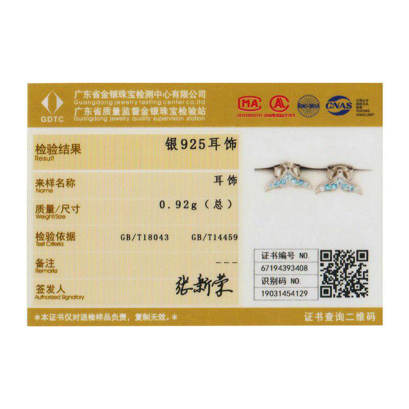 Bamoer 925 Sterling Silver Modré náušnice se zirkonem Mořská panna s rybím ocasem pro ženy