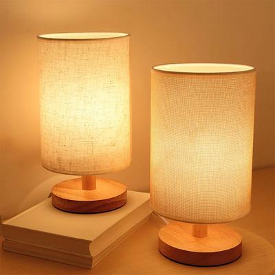 Klassische Tischleuchte Holz Nachttischlampe Nachtlicht Augenschutz Wiederaufladbare Schreibtischleuchte mit zylindrischem Lampenschirm Schlafzimmerdeko