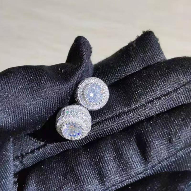 Popular European and American Full Diamond Zircon Round Stud Earrings for Men and Women