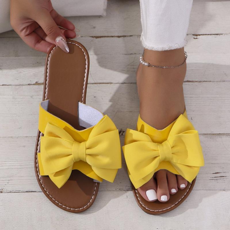

Мода 2025 Новые женские балетки Тапочки Летняя мода Сандалии с бантом Уличная обувь для женщин Плоские Повседневные Пляжные тапочки Шлепанцы Женские 36 жёлтый