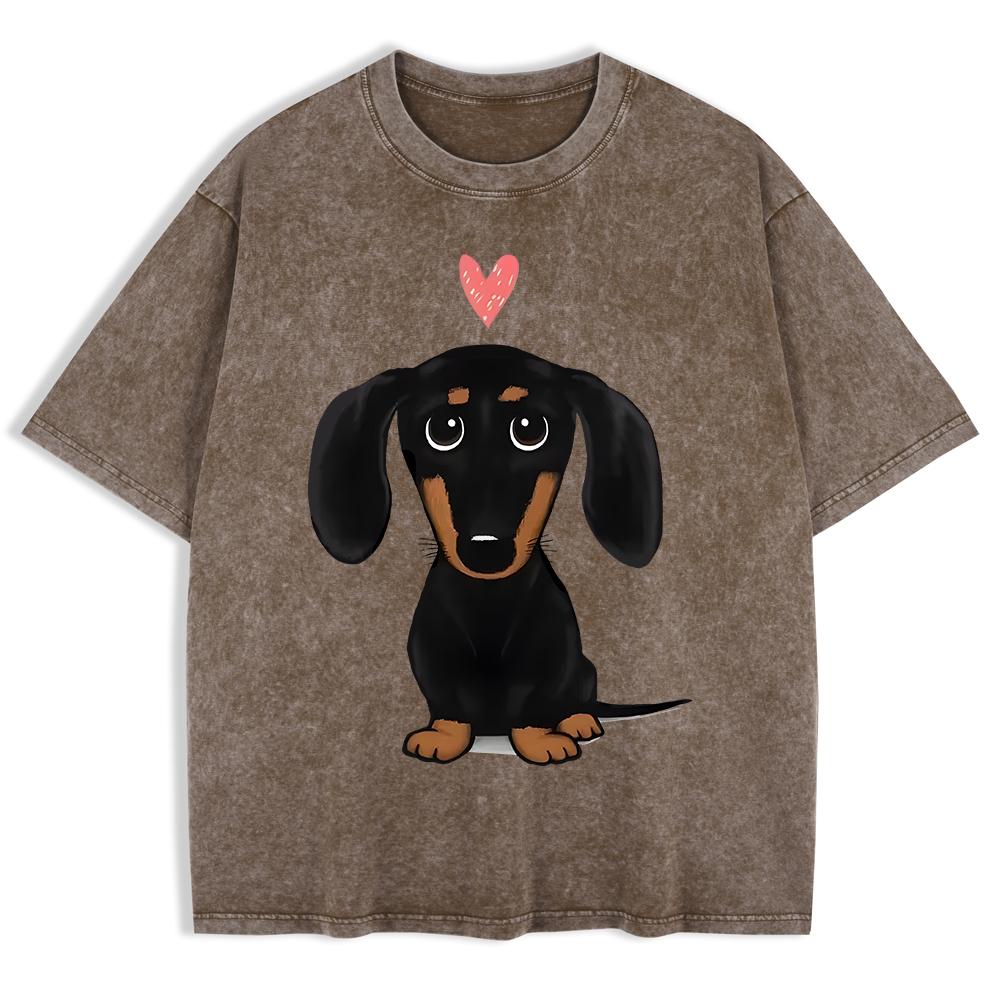 Dachshund With Heart Printed Washed T-Shirts Mens Cotton Oversized T Shirt Basic O-Neck Short Sleeve Tops Summer Men Clothes