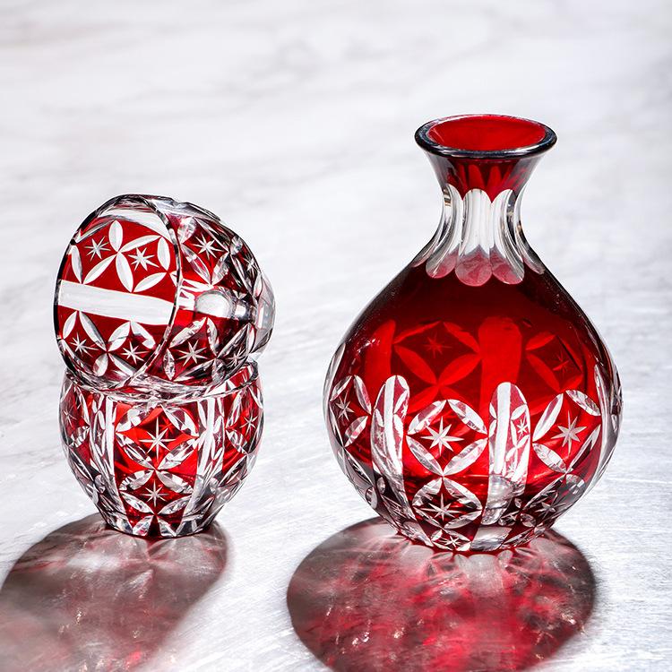 Japanese Edo Kiriko Sake Set Carved Glass Sake Cup And Decanter Luxury Sakeware