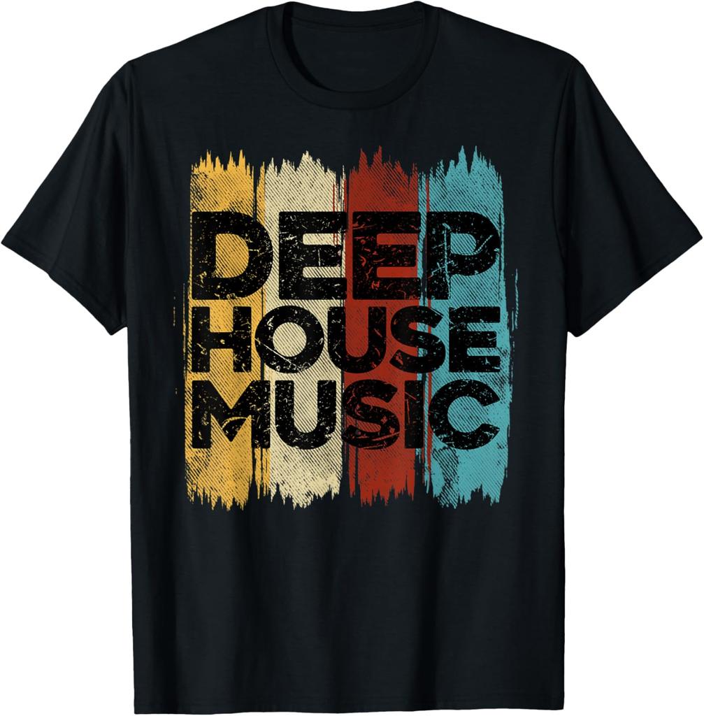 Deep House Music Art  Minimalist Design for DJ Raver EDM TShirt Cotton Printed Graphic T Shirts Vintage T Shirt Camisas