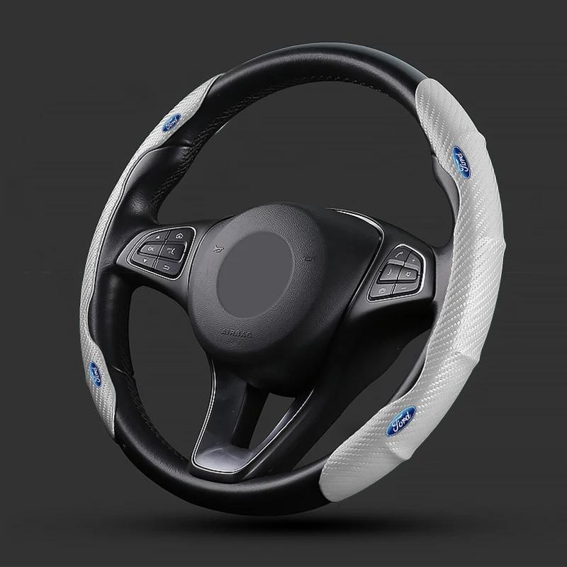 Focus Hot For Ford New Car Steering Wheel Covers Carbon Fiber Leather Auto Interior Decorative For Ford Fiesta Mondeo Fusion Exp