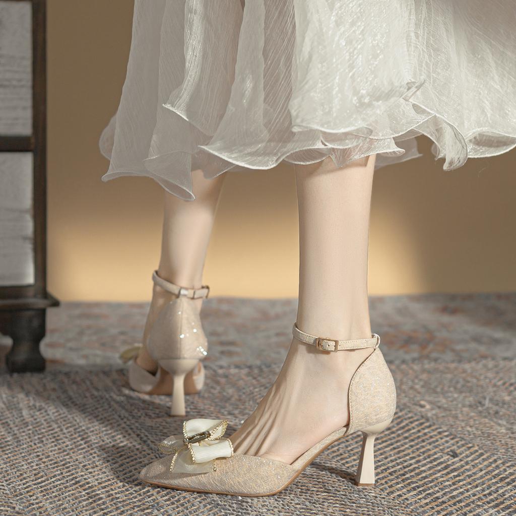 French Pointed Stiletto High Heels Spring and Summer New Hollow Wedding Shoes Bridesmaid Shoes Banquet Shoes Women's Shoes Versatile