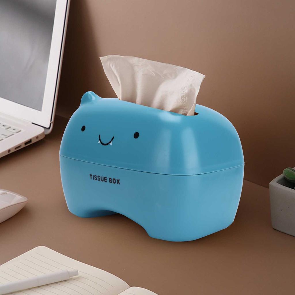 Tissue Box Cute Cartoon Multifunction Napkin Pumping Box Toilet Paper Holder Storage(Blue )