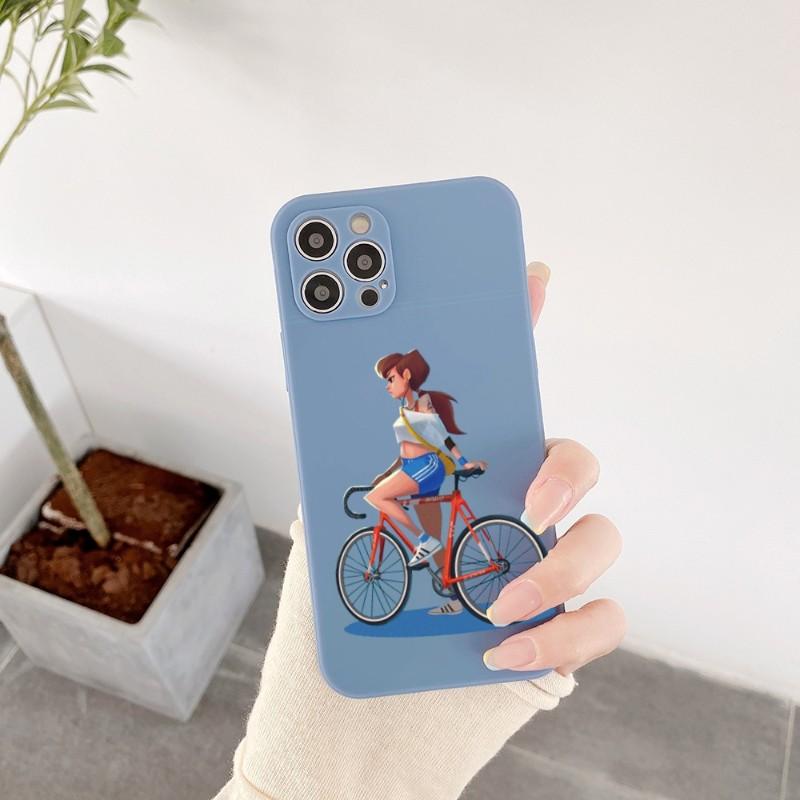 Kryt na telefon s motivem cyklistické dívky pro iPhone 14 11 12 13 Pro Max X XR XSMax 6 6S 7 8 Plus SE 2022 Měkký čtvercový barevný kryt na telefon