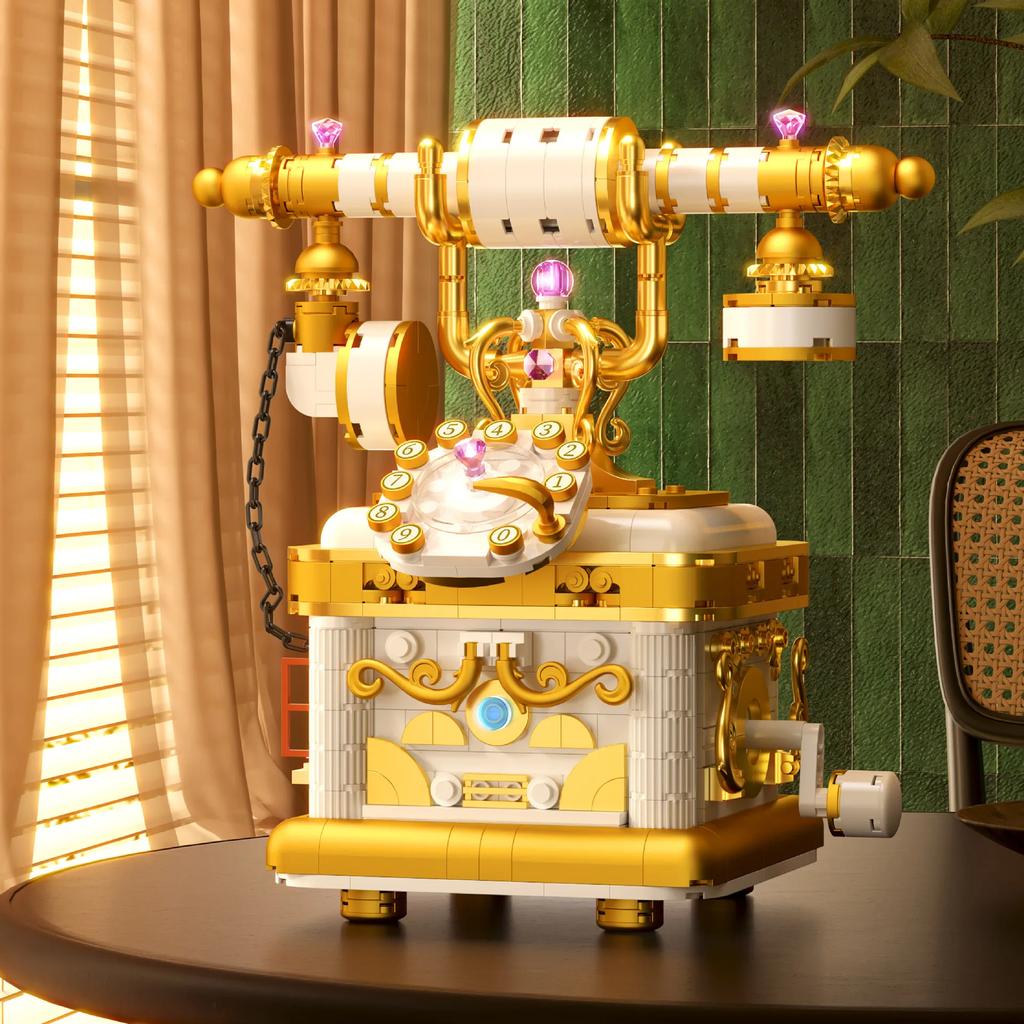 Retro Telephone Projector Coffee Machine Block Model Puzzle Assembly Toys, Suitable for Boys and Girls Gifts, Home Decoration