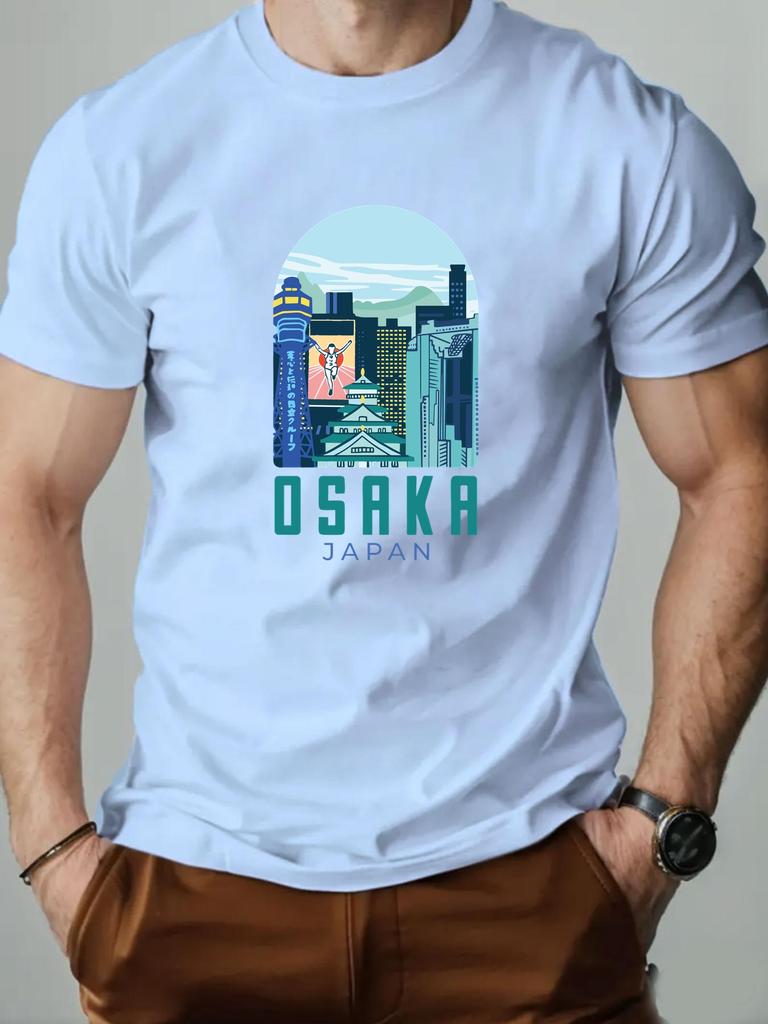 2025 New Men T-Shirt 100% Cotton OSAKA JAPAN Pattern Print Streetwear Round Collar Tee Breathable Summer Fashion T shirts