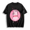 Cute Melted Pink Bear Print T-Shirt Casual No Rag Theme Loose Crewneck Top For Daily Wear Pure Cotton T-shirt